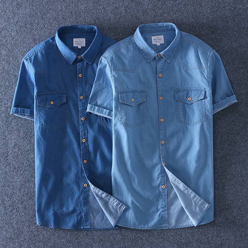 Men's Cotton Denim Summer Short-sleeved Shirt