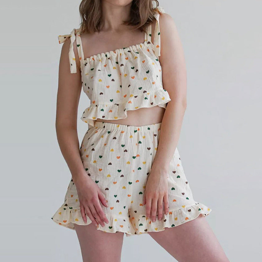 Pure Cotton Heart Printing Ladies' Homewear Sling