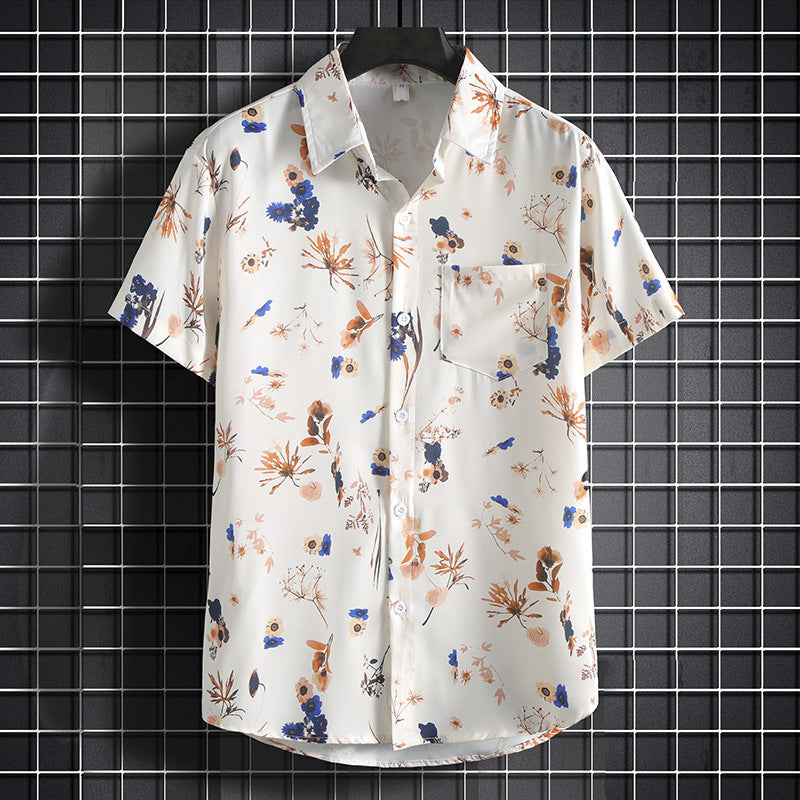 Men's Stylish Beach Flowers Half Sleeve Shirt