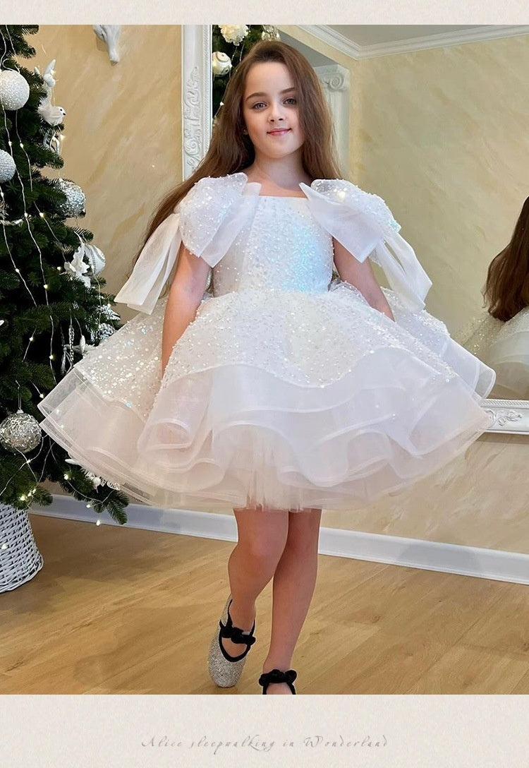 Girls' White Birthday Party Formal Dress Skirt