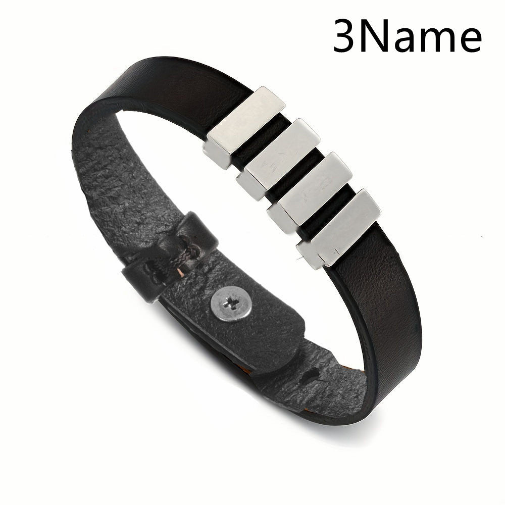 Customized Family Names Bracelet For Men Personalized Engraved Stainless Steel Beads Leather Bracelets Bangle Father's Day Gifts