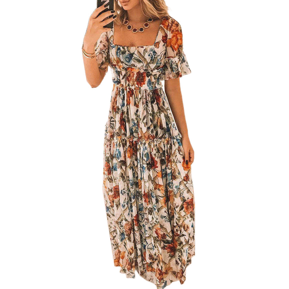 Bohemian Style Waist Slimming Floral Fairy Dress