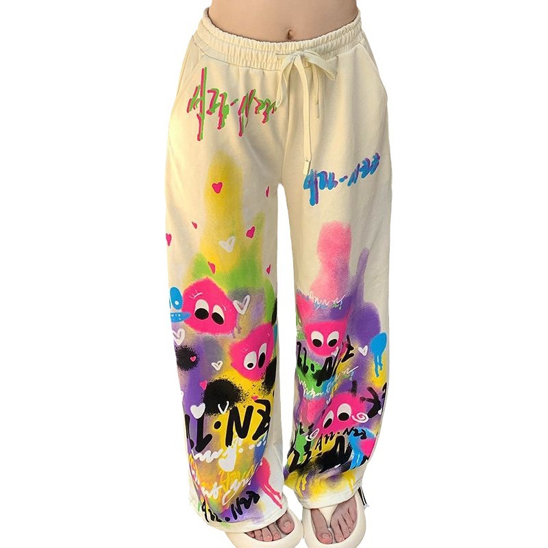 High Waist Drawstring Wide-leg Pants Summer High Waist Loose And Slimming Mop Pants Cartoon