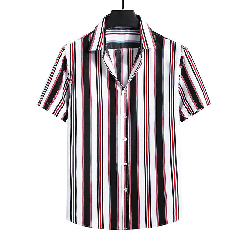 Men's Fashion Loose Striped Short Sleeve Shirt Top