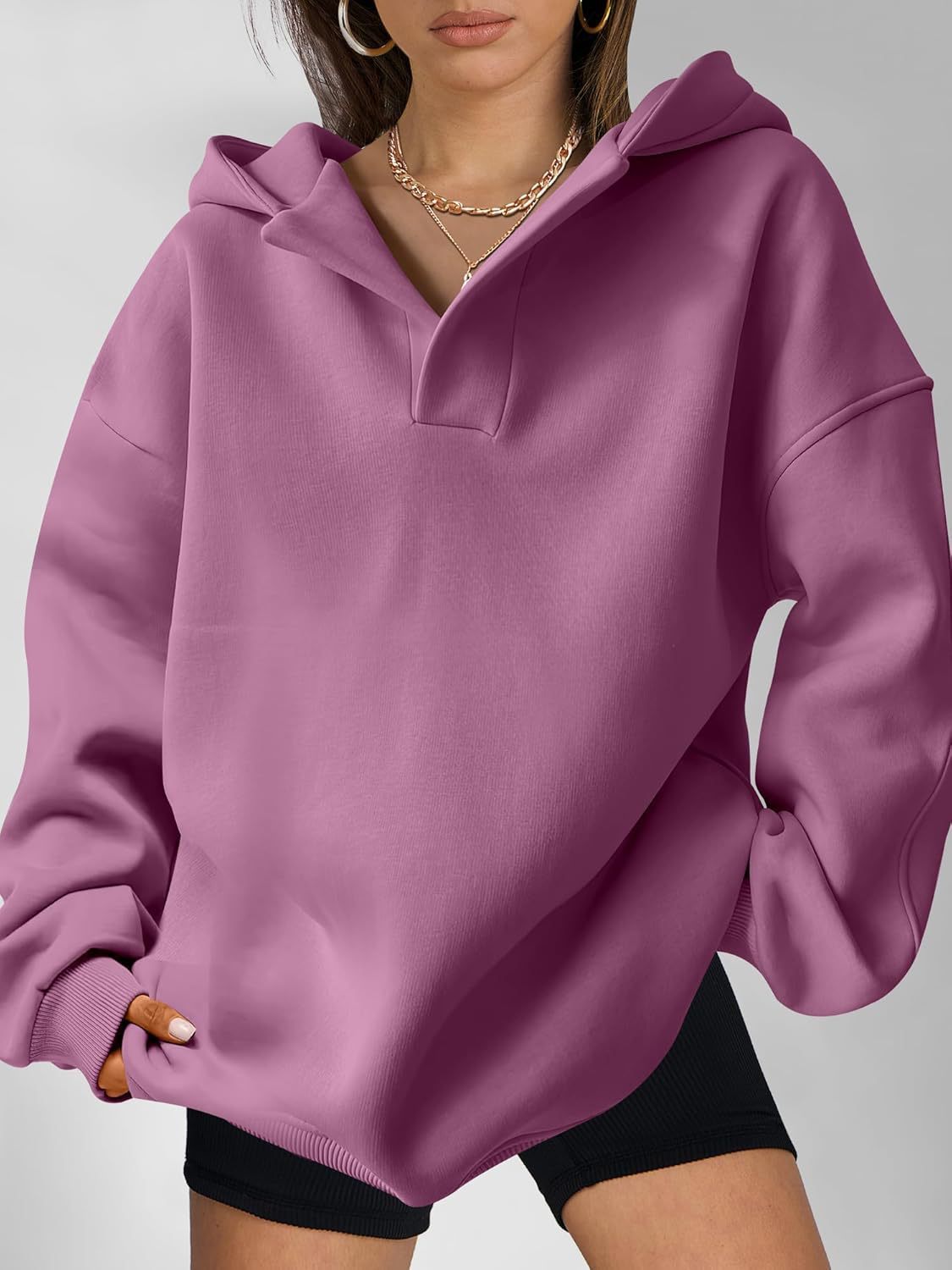 Women's Solid Color Long Sleeve Hooded Solid Color Loose Sweater