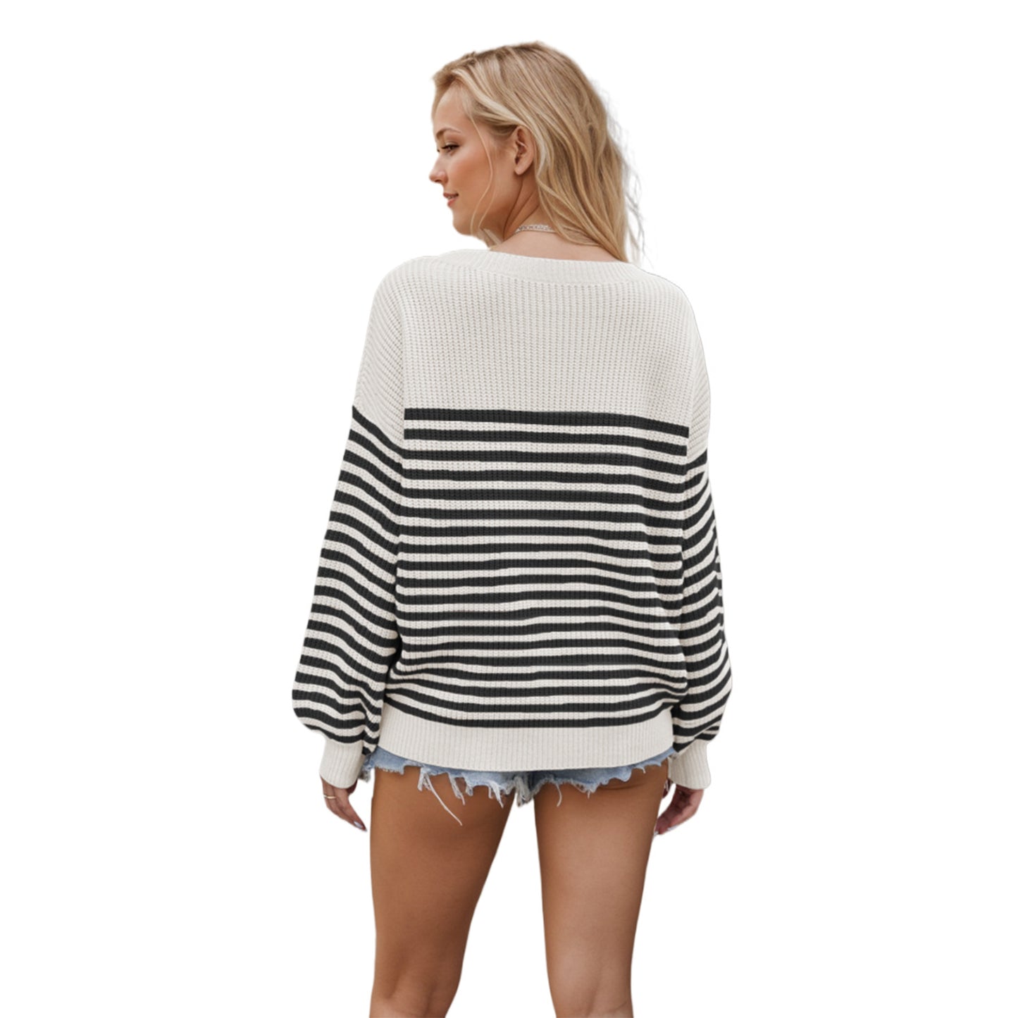 Fashion Striped Color Matching Sweater Long Sleeve Round Neck