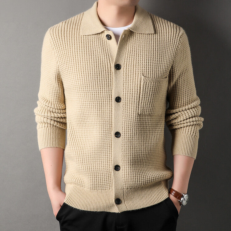 Twist Jacquard Lapel Sweater Cardigan Men's Outer Wear Autumn And Winter Trends Fashion Slim Knit Top Coat