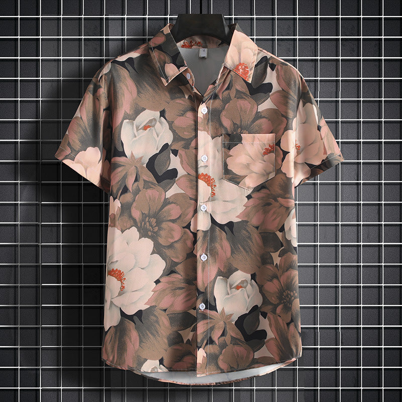 Men's Stylish Beach Flowers Half Sleeve Shirt