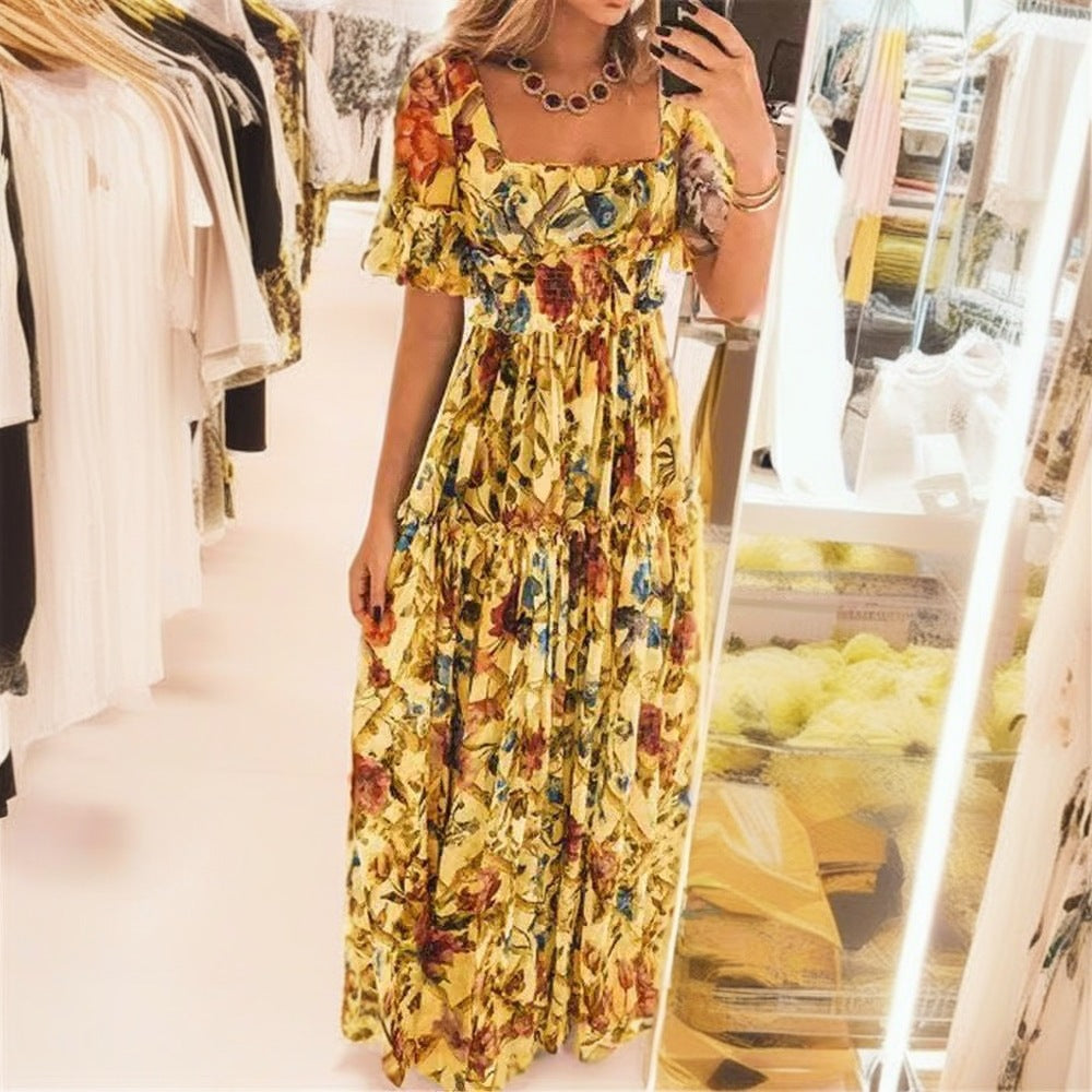 Bohemian Style Waist Slimming Floral Fairy Dress