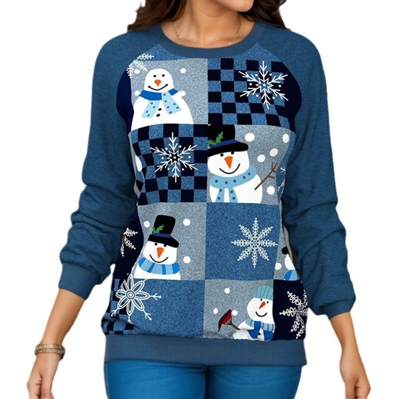 Christmas Printed Raglan Printed Sweater