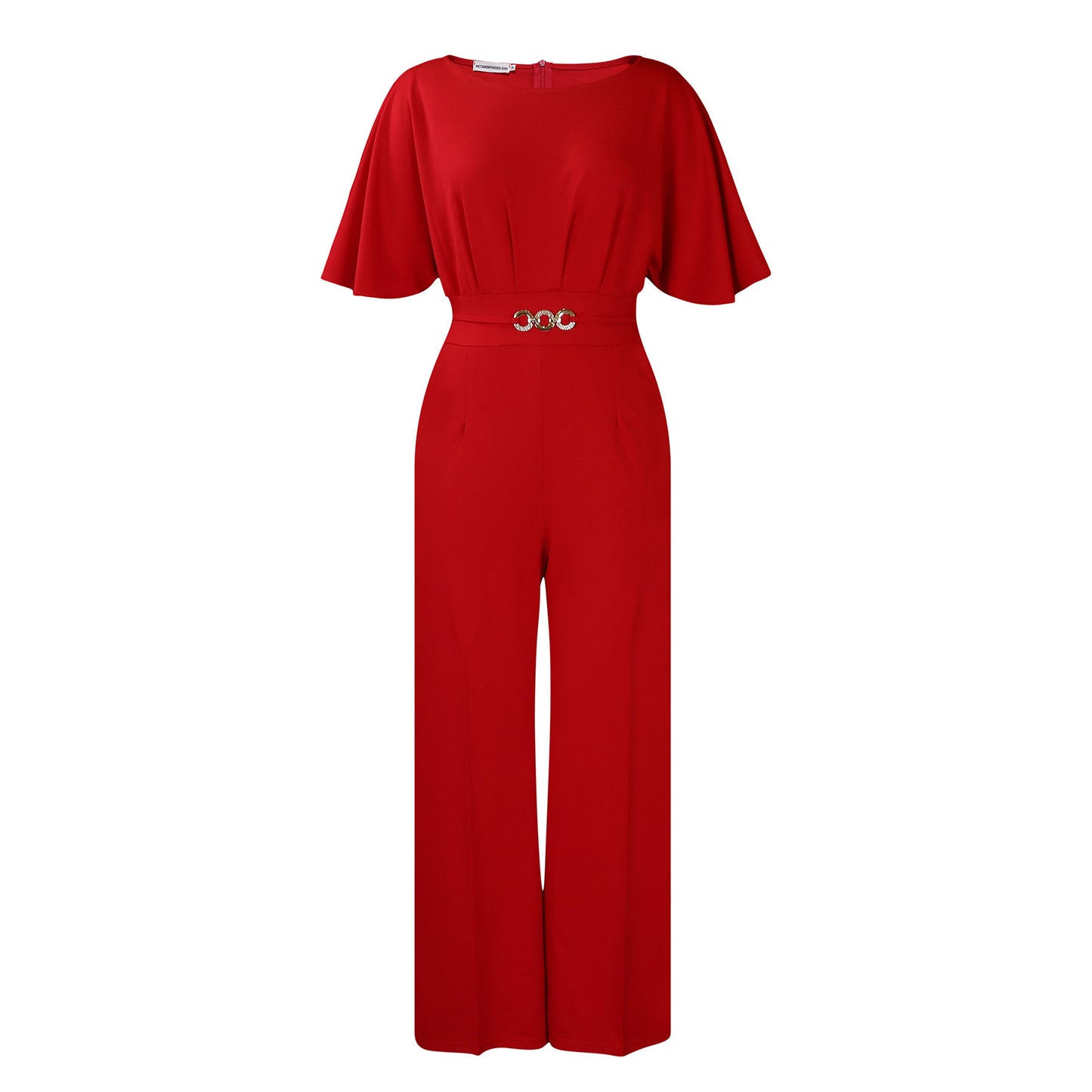 Fashion Round Neck Solid Color High Waist Plus Size African Wide Leg Jumpsuit