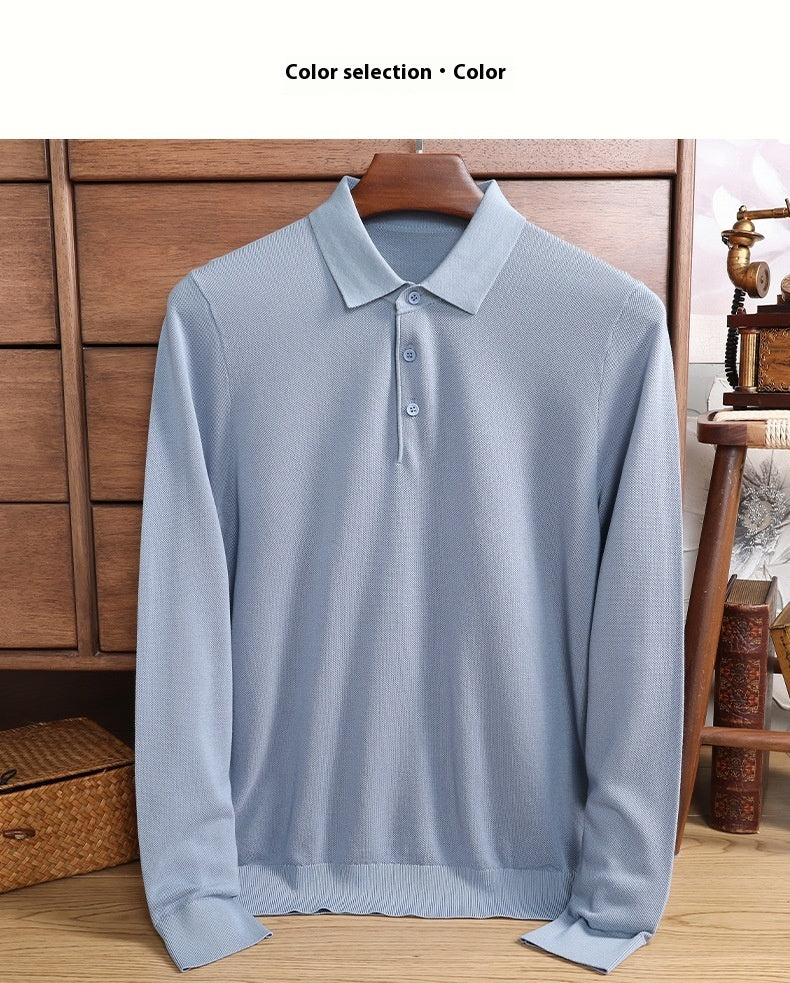 Men's Long Sleeve Mulberry Silk T-shirt Solid Color Bottoming Shirt