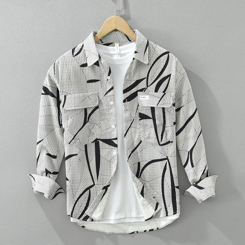 Japanese Trendy Printed Long Sleeve Shirt For Men