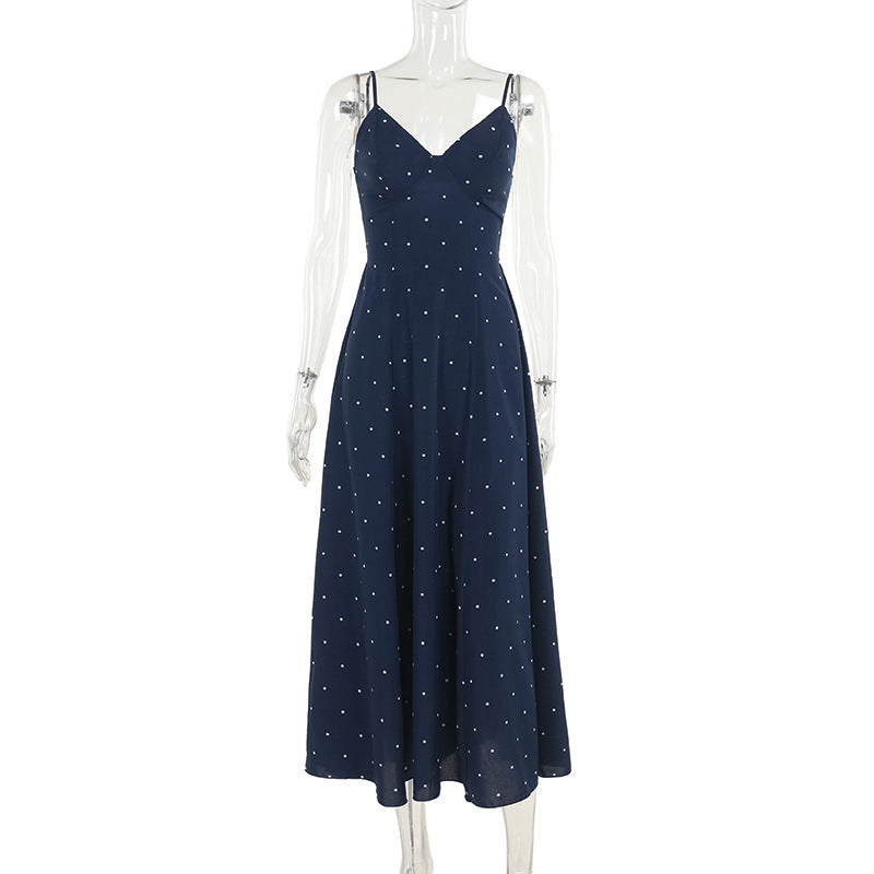 Fashionable Slim-fit Polka Dot Printed Sling Dress Women