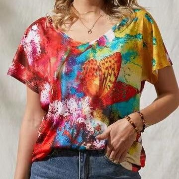 Butterfly Print Casual Style Short Sleeve Women