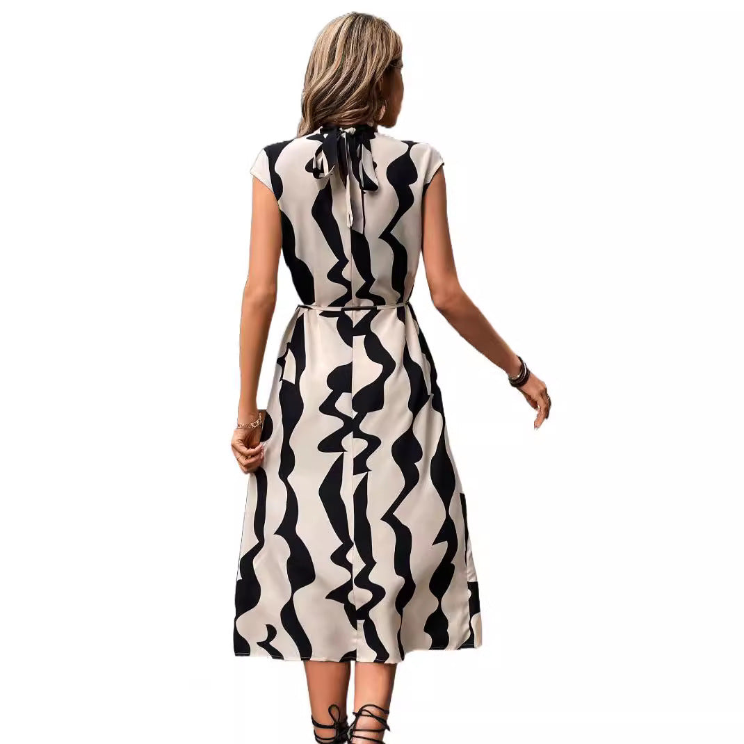 Summer Irregular Pattern Print Vest Women's Midi Dress