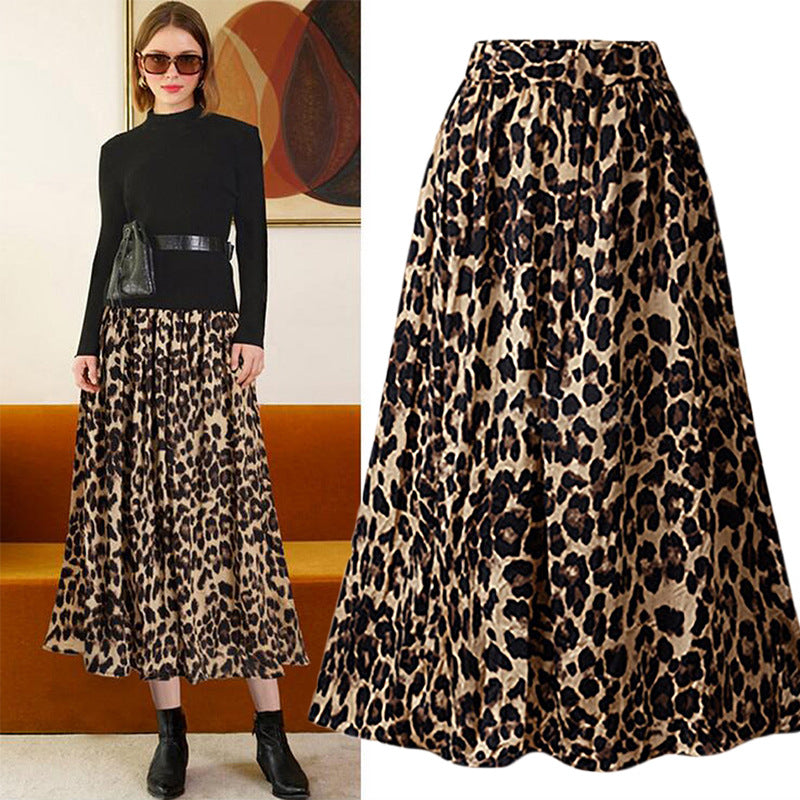 European Station Leopard Print Casual Skirt