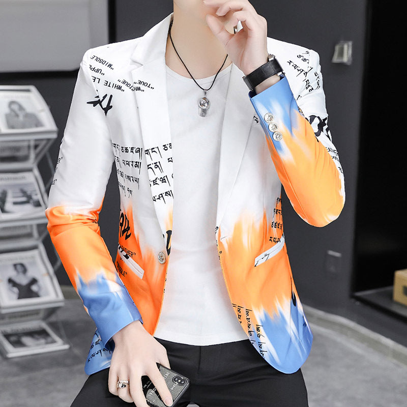 New Men's Casual Gradient Floral Suit