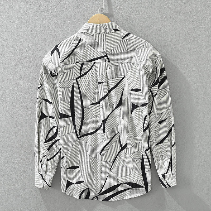 Japanese Trendy Printed Long Sleeve Shirt For Men