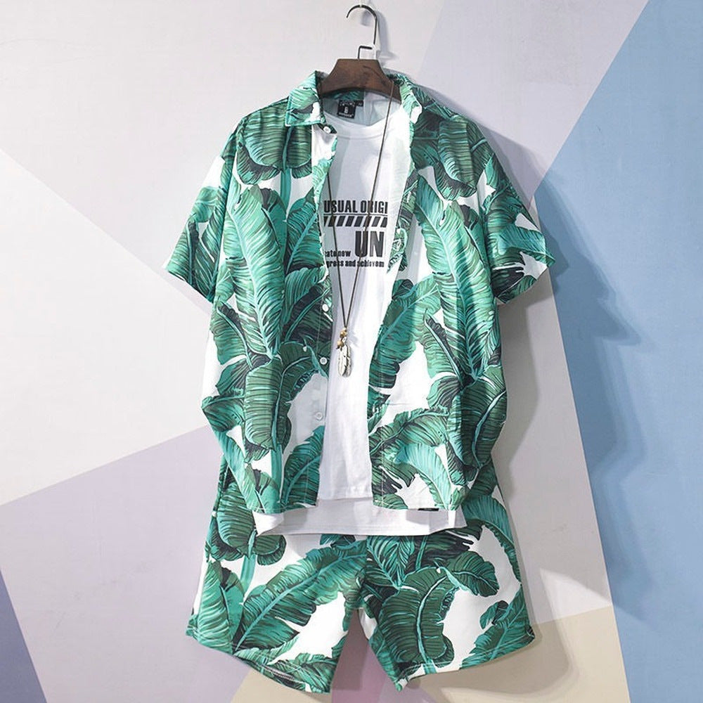 Summer Men's Shirt Top Digital Printing Short Sleeve Suit