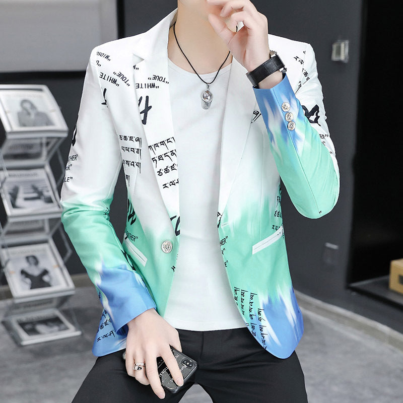 New Men's Casual Gradient Floral Suit