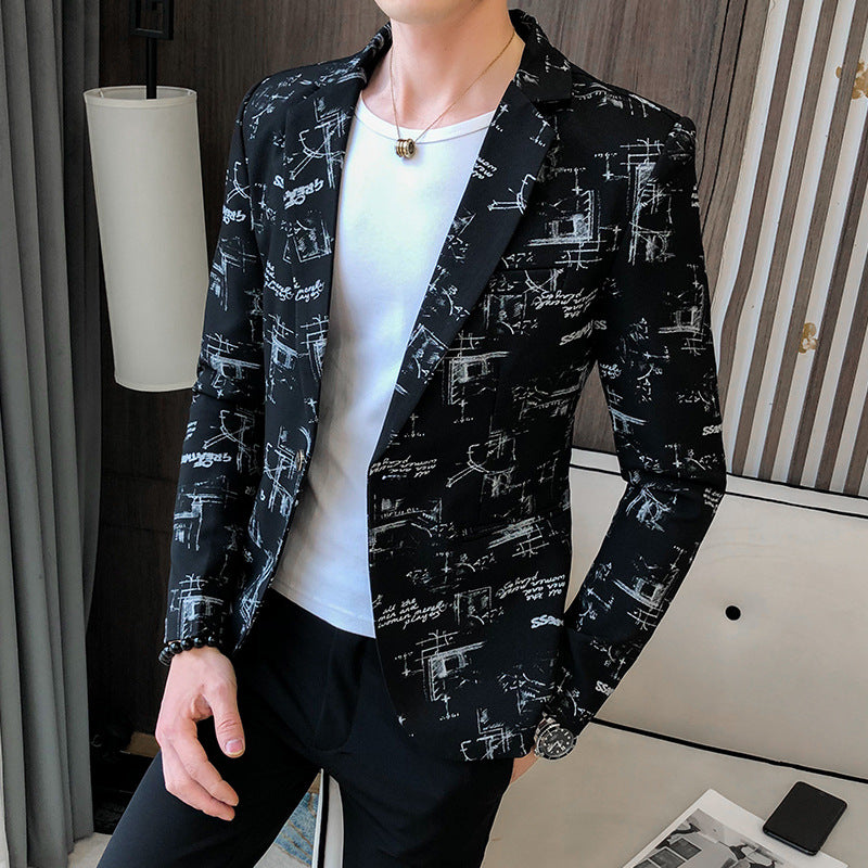 New Men's Casual Gradient Floral Suit