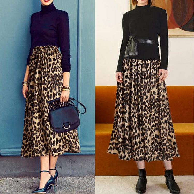 European Station Leopard Print Casual Skirt