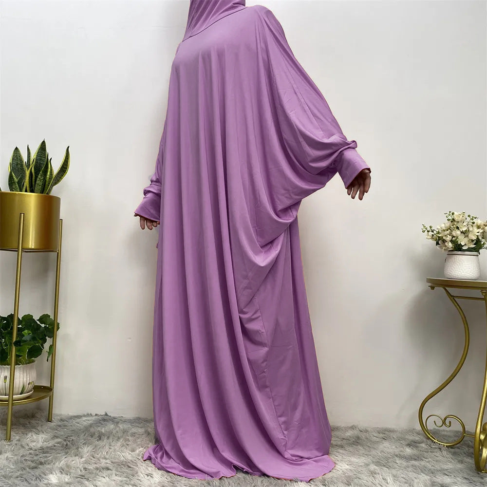 Middle East Women's Traditional Solid Color Long Sleeve Loose Robe Abaya