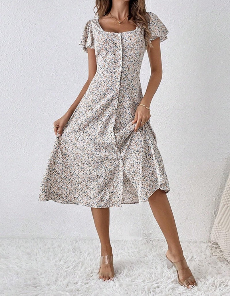 Printed Short Sleeve Floral Dress Women