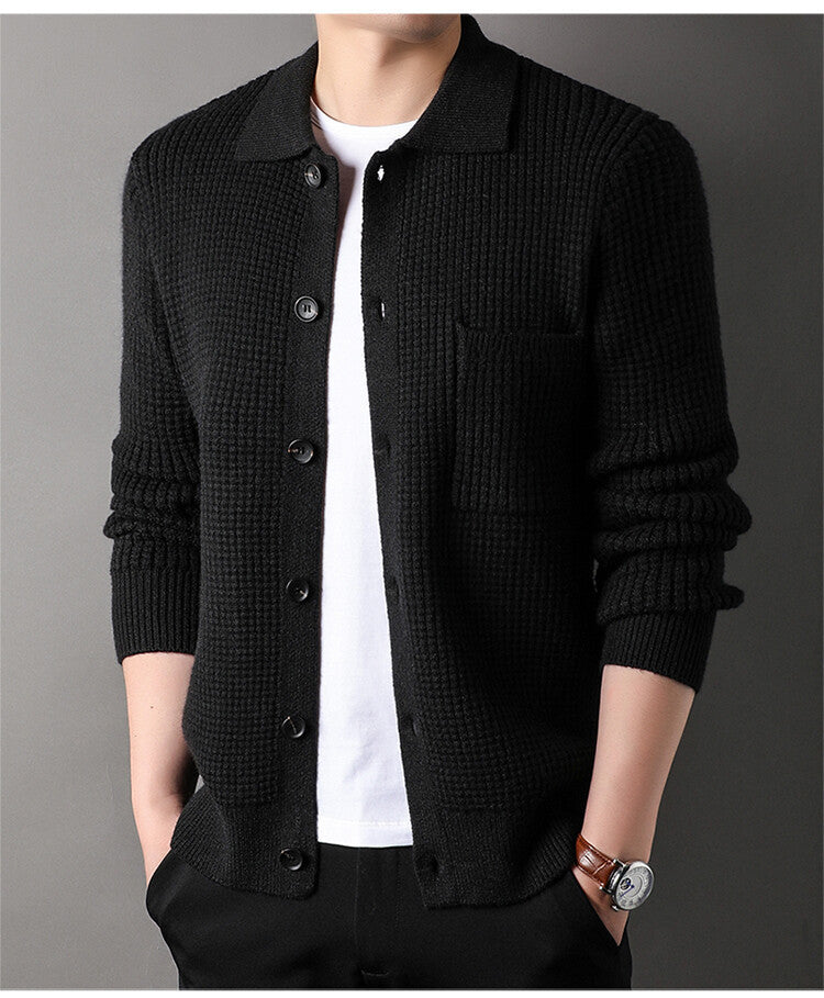 Twist Jacquard Lapel Sweater Cardigan Men's Outer Wear Autumn And Winter Trends Fashion Slim Knit Top Coat