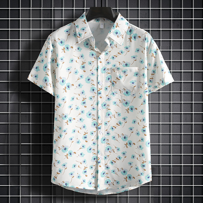 Men's Stylish Beach Flowers Half Sleeve Shirt