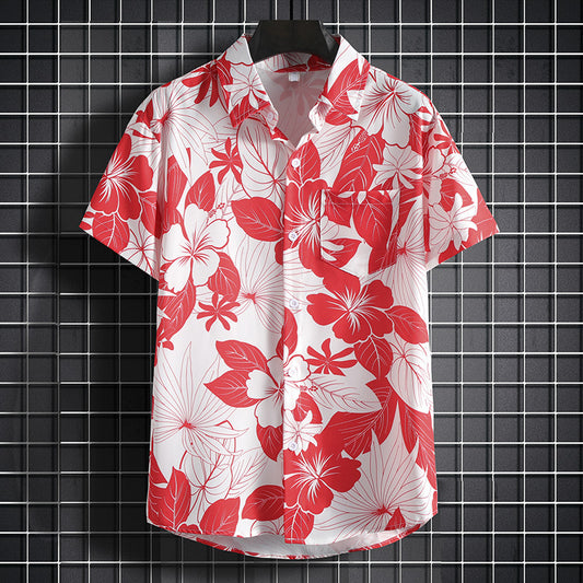 Men's Stylish Beach Flowers Half Sleeve Shirt