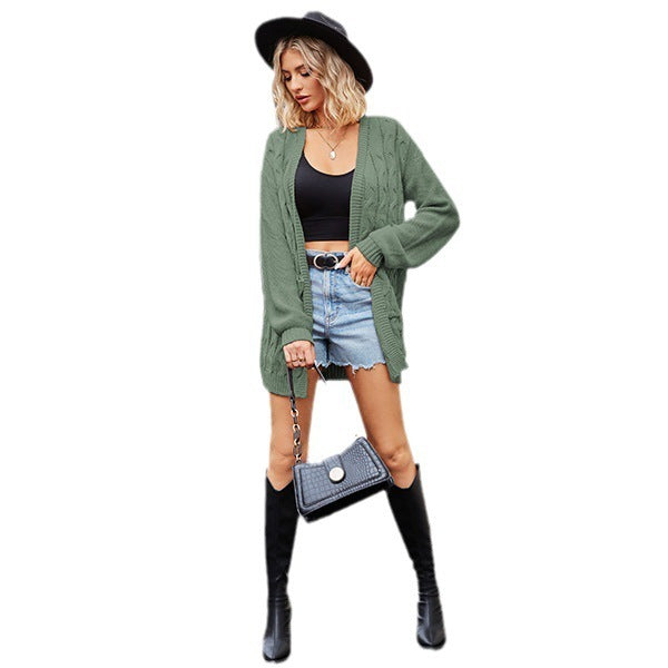 V-neck Twist Long Sleeve Loose Sweater Coat