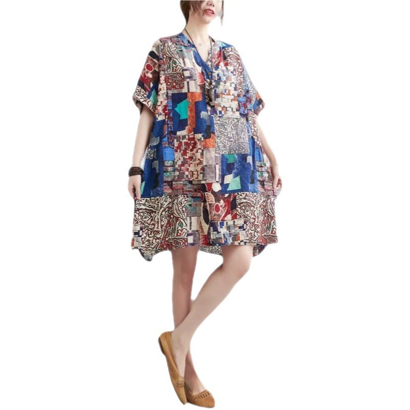 New Plus Size Cover Up Short Sleeve Abstract Print Dress