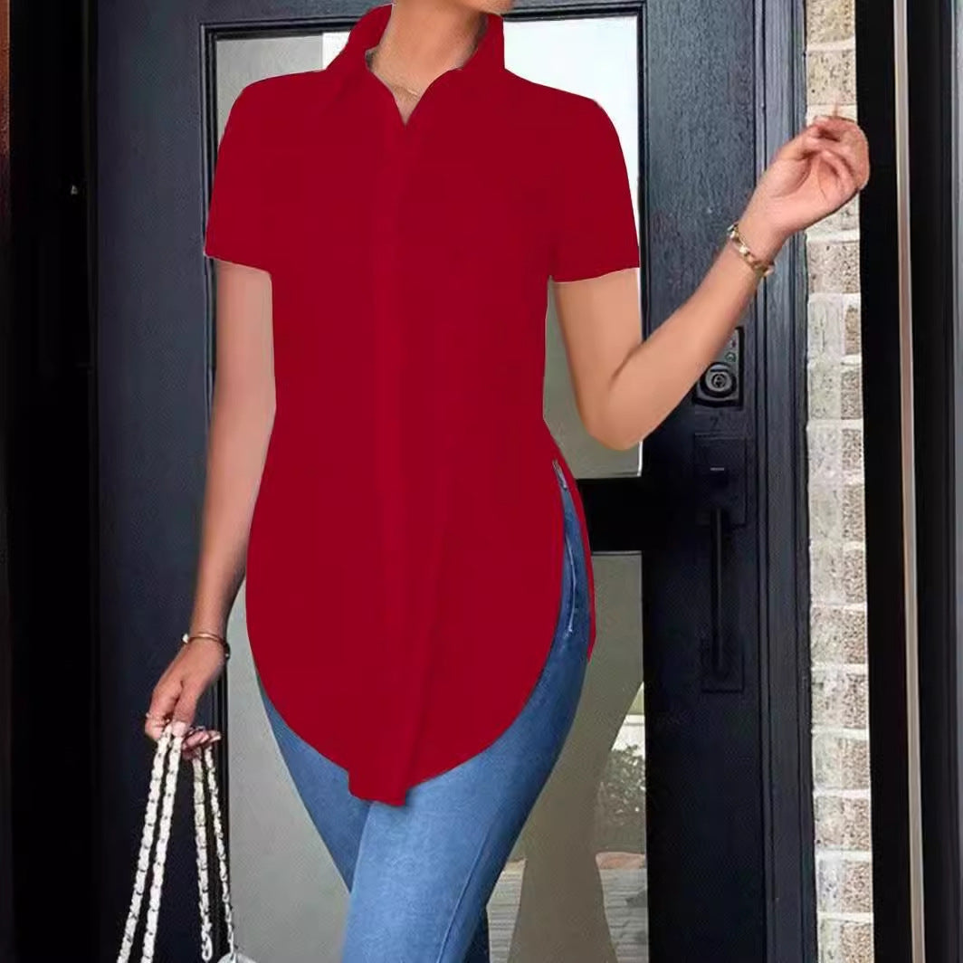 Summer Fashion Simple Polo Collar Women's Shirt